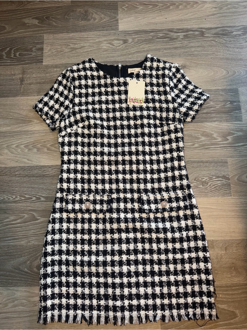 BeBop Black and White Houndstooth Short-Sleeve Dress